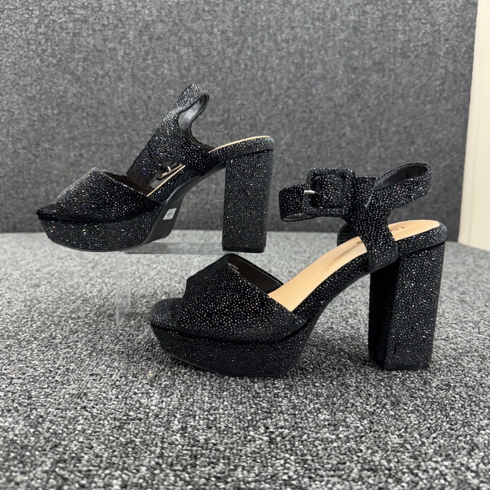 Torrid Platform Sandals Glitter Block Heel Womens 9.5WW Black dark aesthetic